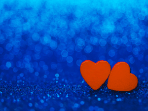 orange hearts on blue background